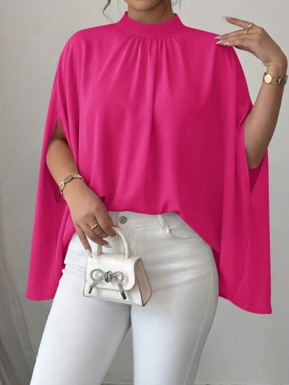 Elegant Pink Batwing Sleeve Tie Back Blouse - Picture 5 of 5
